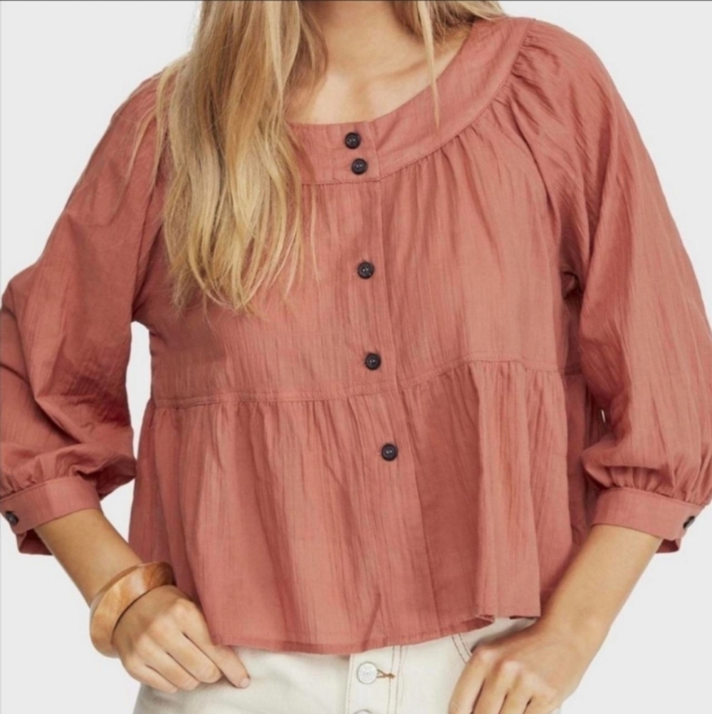 FREE PEOPLE Sea To Shore Blouse Rust Red Medium